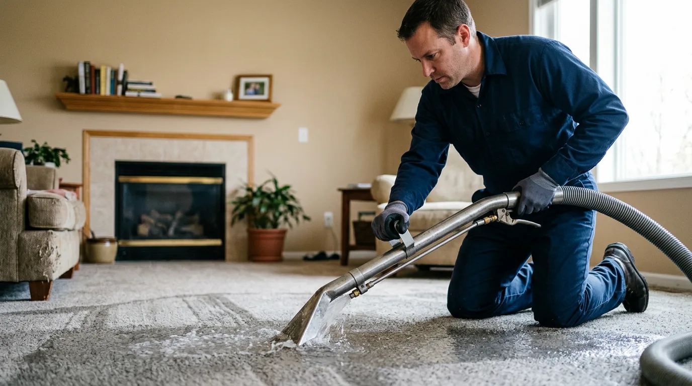 Water damage restoration technician working near Carmel, IN